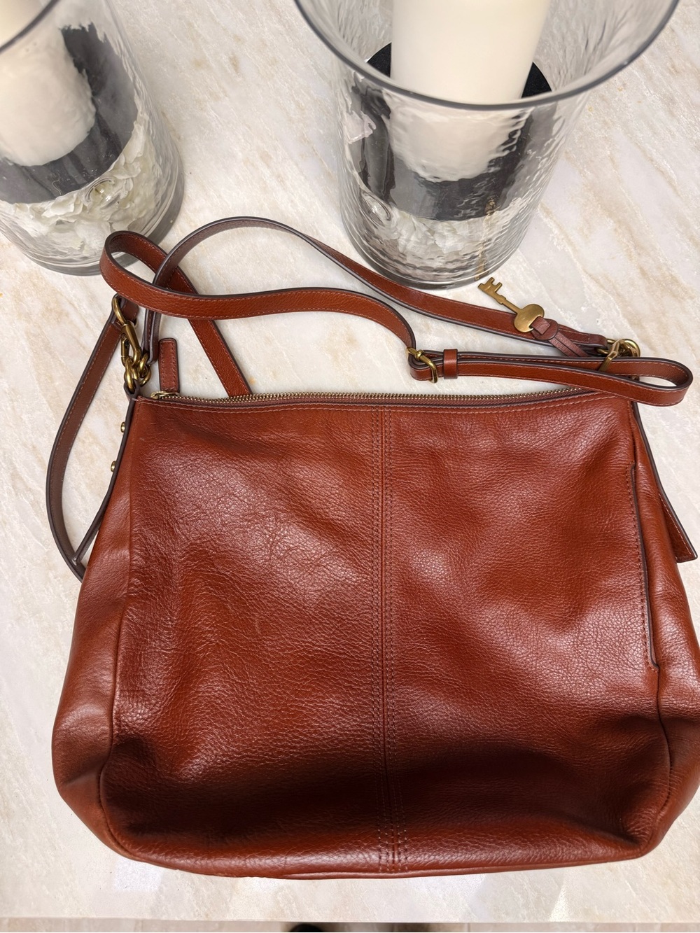 Fossil Chestnut Brown Leather Hobo Shoulder Bag